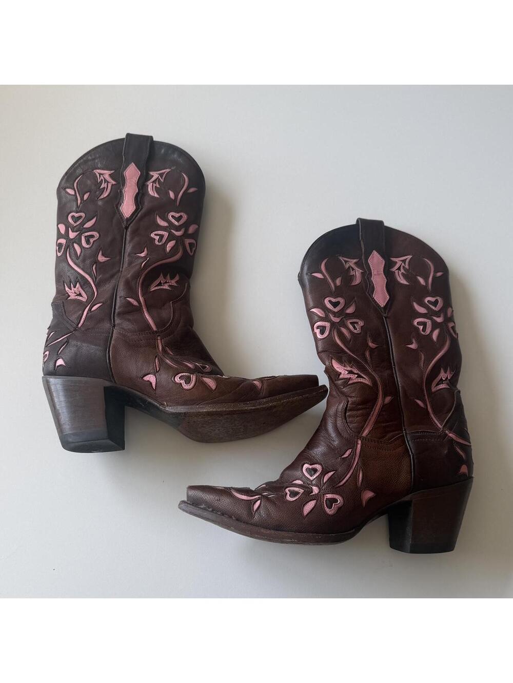Brown and Pink Coquette Romantic Western Girly Cowboy Boots Dan Post